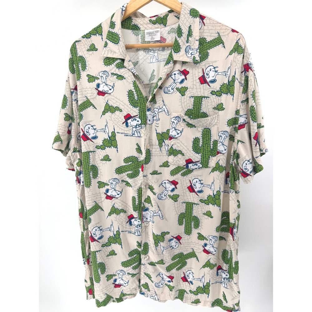 AOP Peanuts Snoopy Men's Desert Cactus Button Dress Short Sleeves Shirt